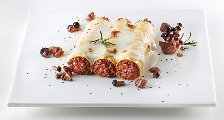 Canelones recheados de carne IQF 55gr/und.Sem Bechamel.