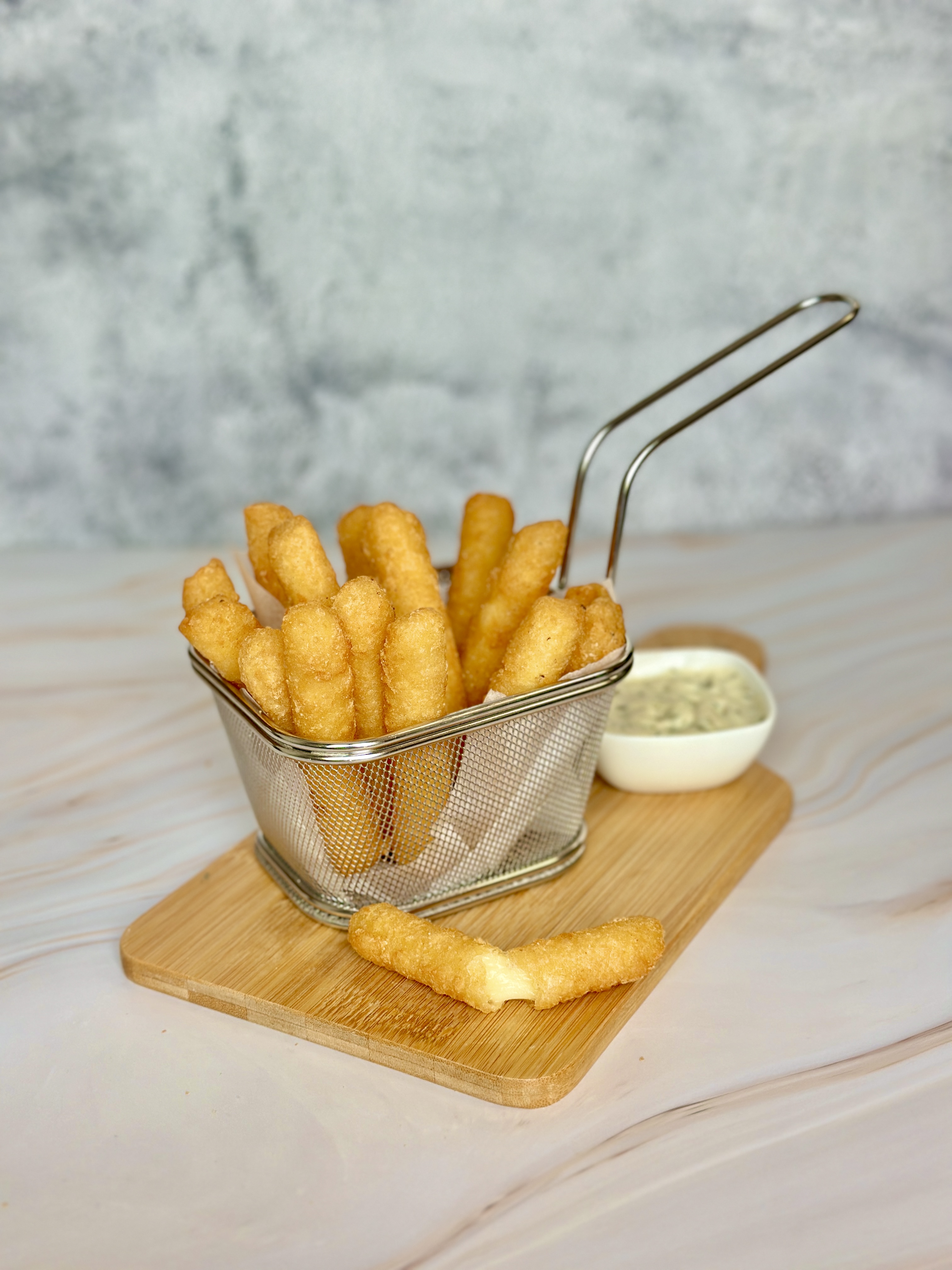 Beer-battered mozzarella stick