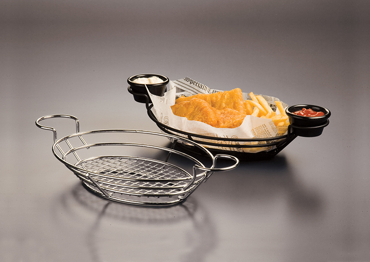 Cesta Oval con 2 salseros ac. Inox.