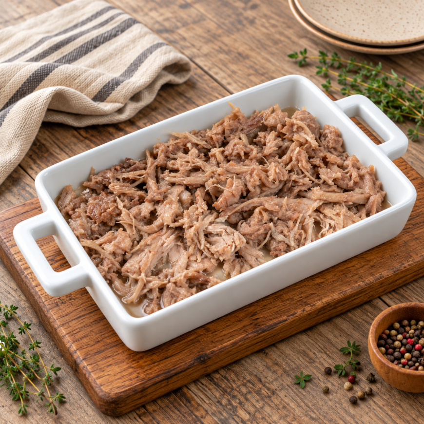 Shredded cooked pork cheek