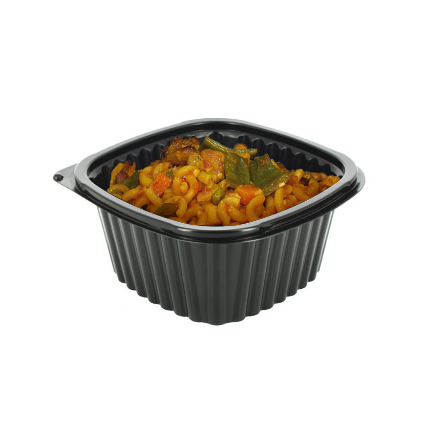 Envase PP reutilizable negro cuadrado (560cc) 14x14x7cm