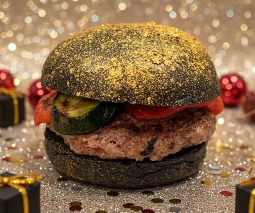Black Brioche Burger Bread Carbon Black & GOLD plated, 80 g 10,5 cm