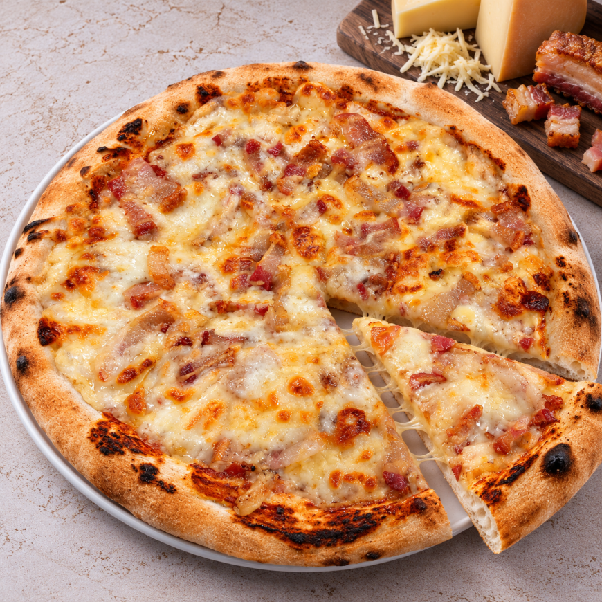 Pizza Napolitana de Torrezno com Queijo Gouda 28 cm